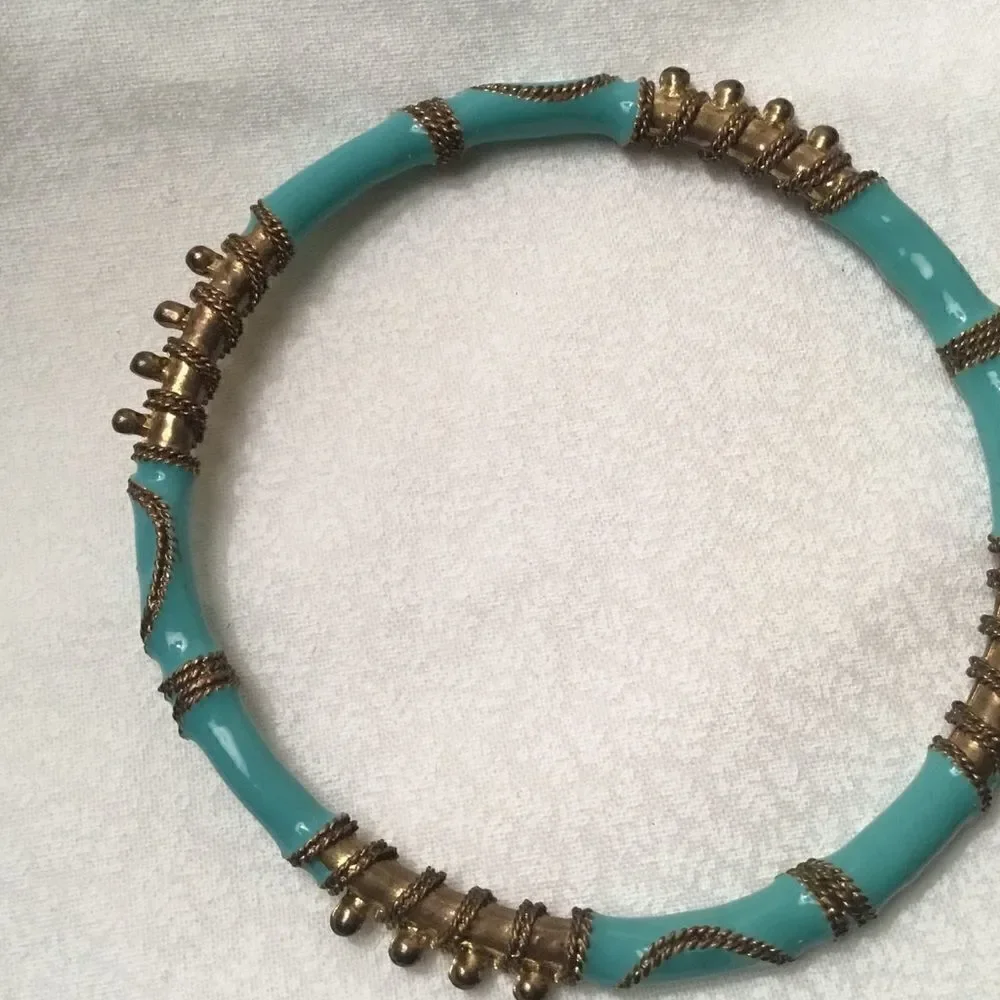 Antique Goldtone and Light Turquoise Bangle Bracelet